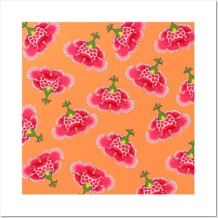 Chinese Vintage Pink and Red Flowers with Orange - Hong Kong Traditional Floral Pattern Posters and Art